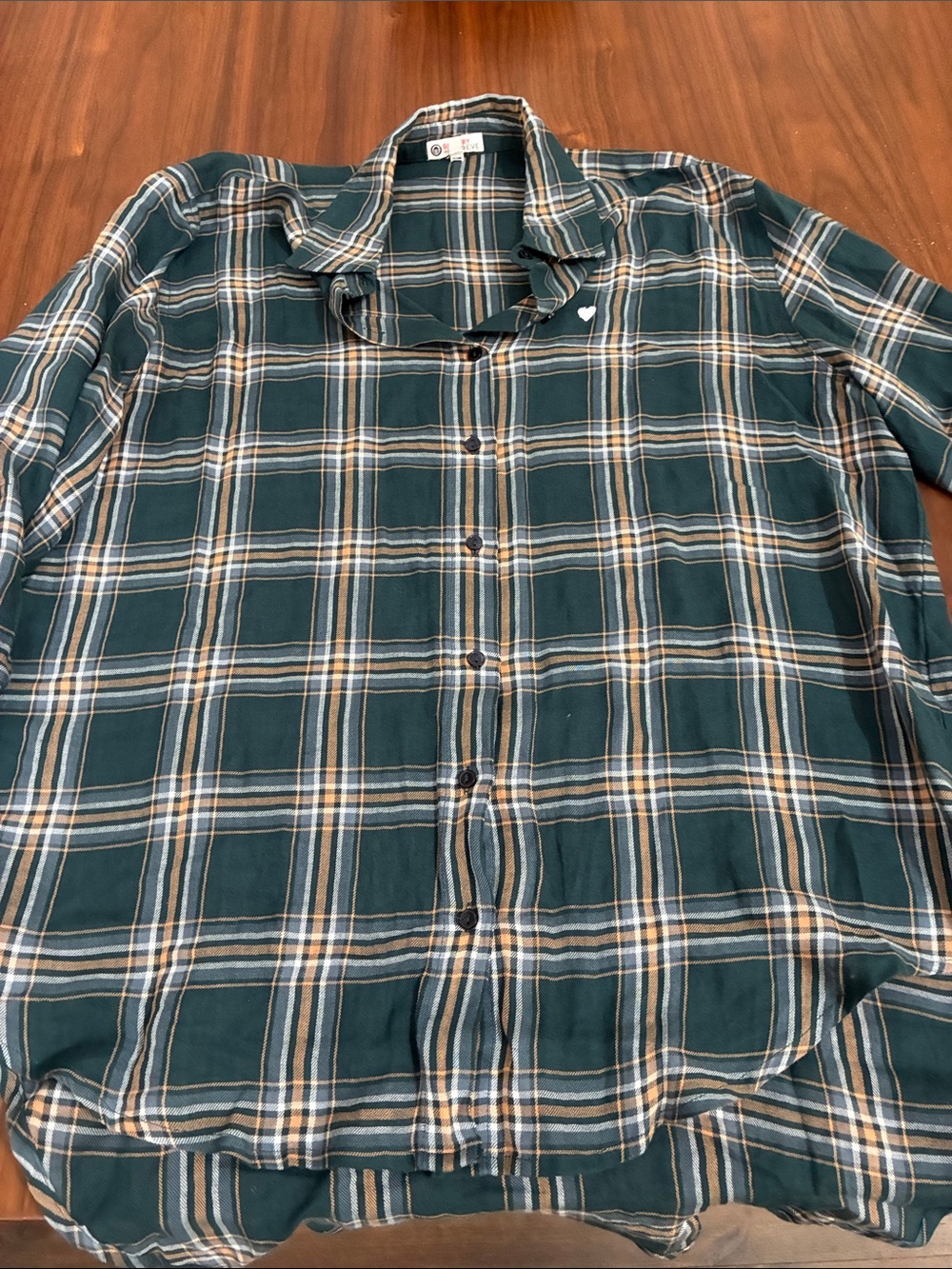 SUNDRY Evereve Heart Plaid Tunic Shirt Button Up Long Sleeve Hi Low Green
